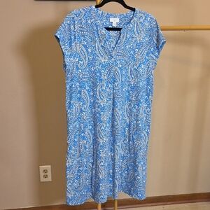 J. Jill Blue Paisley-Print Short-Sleeve Midi Dress